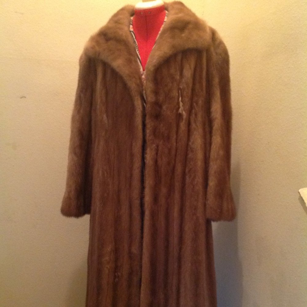Vintage Full Length Light Brown Genuine Mink Fur Coat Size Medium